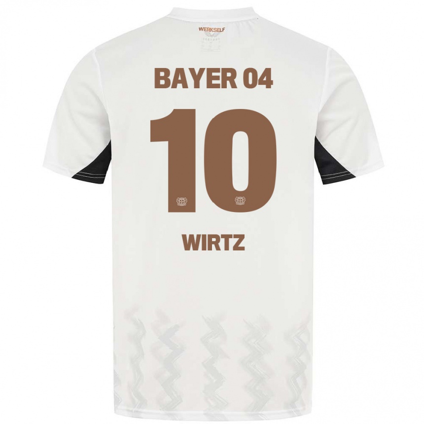 Gyermek Labdarúgás Florian Wirtz #10 Fehér Fekete Idegenbeli Jersey 2024/25 Mez Póló Ing