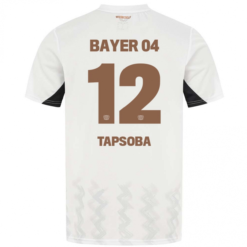 Gyermek Labdarúgás Edmond Tapsoba #12 Fehér Fekete Idegenbeli Jersey 2024/25 Mez Póló Ing