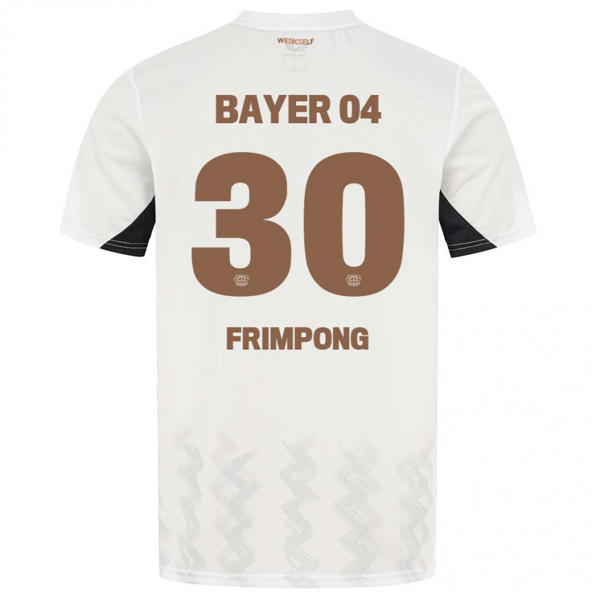 Gyermek Labdarúgás Jeremie Frimpong #30 Fehér Fekete Idegenbeli Jersey 2024/25 Mez Póló Ing