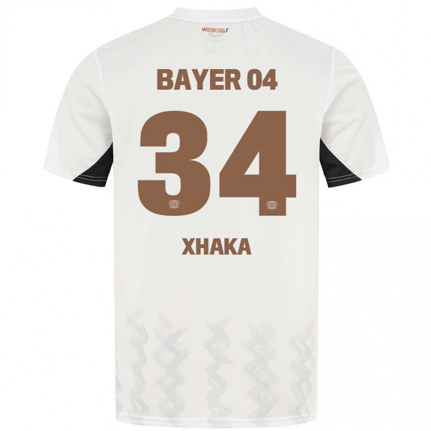 Gyermek Labdarúgás Granit Xhaka #34 Fehér Fekete Idegenbeli Jersey 2024/25 Mez Póló Ing