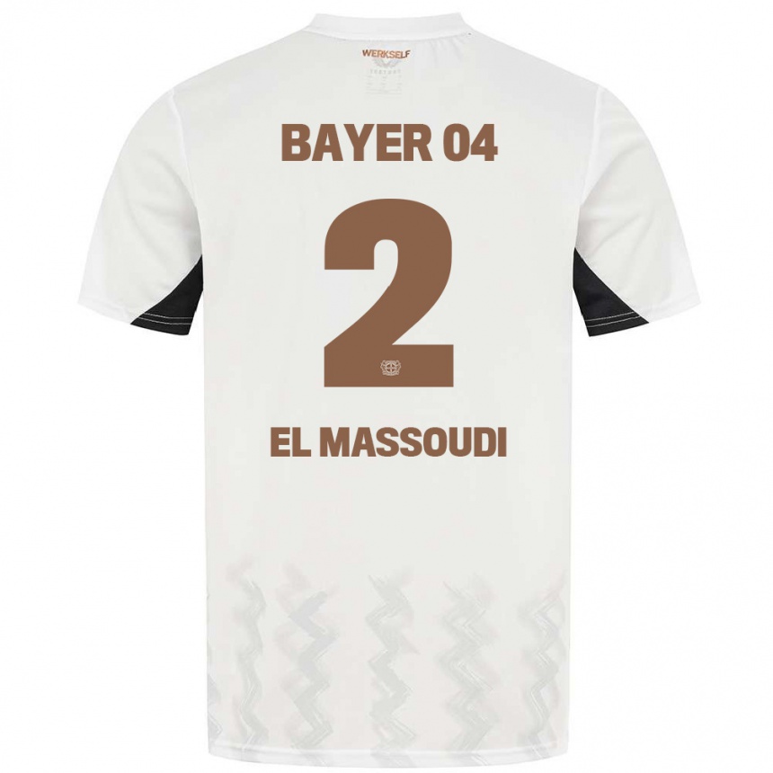 Gyermek Labdarúgás Nassim El Massoudi #2 Fehér Fekete Idegenbeli Jersey 2024/25 Mez Póló Ing