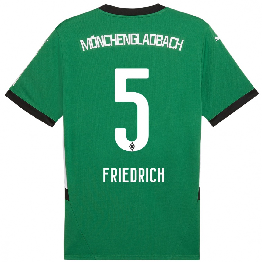 Gyermek Labdarúgás Marvin Friedrich #5 Zöld Fehér Idegenbeli Jersey 2024/25 Mez Póló Ing