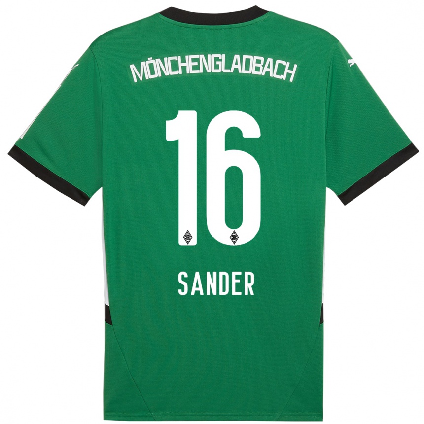 Gyermek Labdarúgás Philipp Sander #16 Zöld Fehér Idegenbeli Jersey 2024/25 Mez Póló Ing