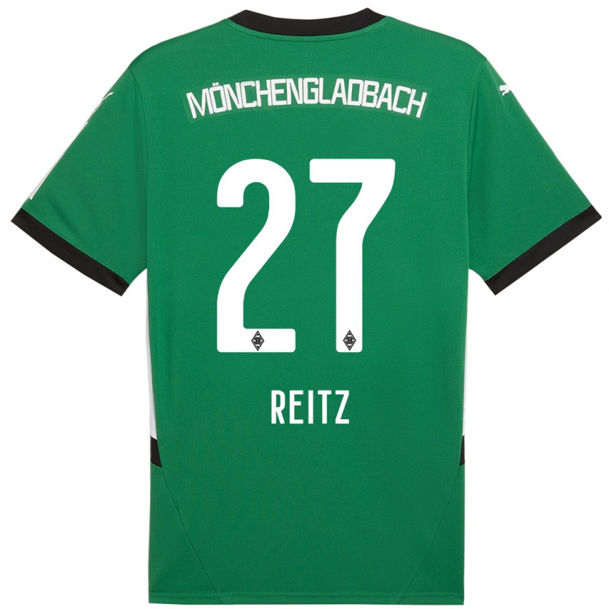 Gyermek Labdarúgás Rocco Reitz #27 Zöld Fehér Idegenbeli Jersey 2024/25 Mez Póló Ing