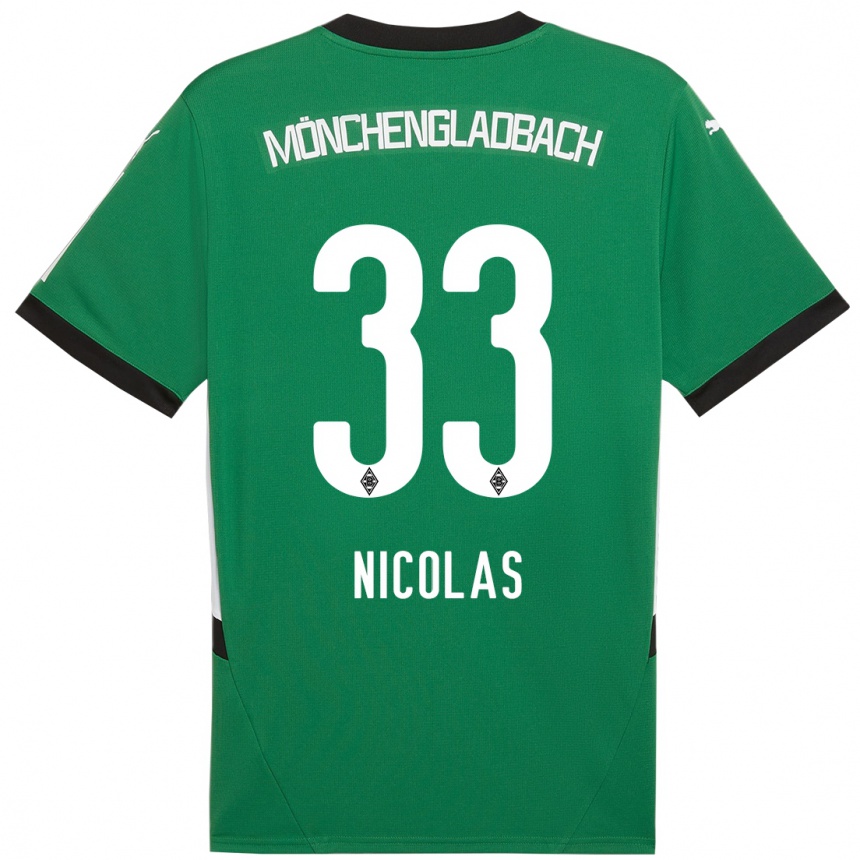 Gyermek Labdarúgás Moritz Nicolas #33 Zöld Fehér Idegenbeli Jersey 2024/25 Mez Póló Ing