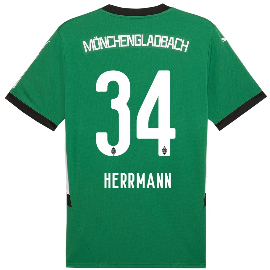 Gyermek Labdarúgás Charles Herrmann #34 Zöld Fehér Idegenbeli Jersey 2024/25 Mez Póló Ing