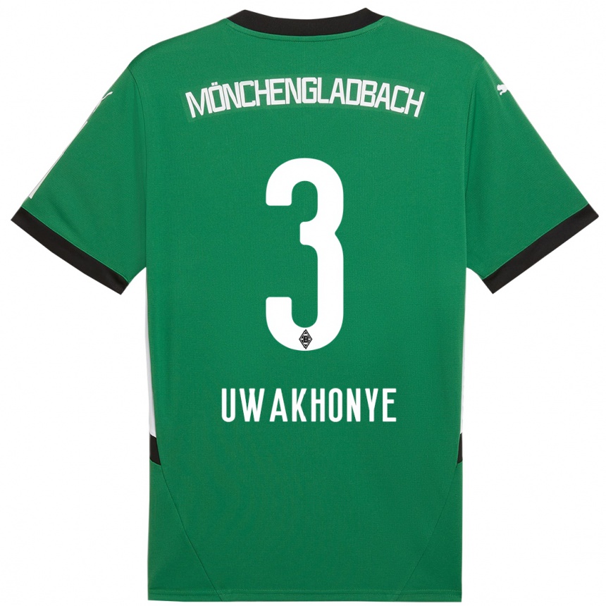 Gyermek Labdarúgás Joshua Uwakhonye #3 Zöld Fehér Idegenbeli Jersey 2024/25 Mez Póló Ing