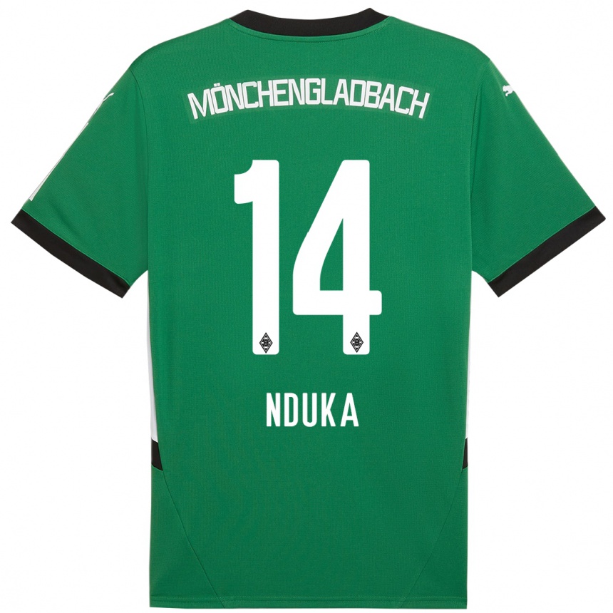 Gyermek Labdarúgás Michael Nduka #14 Zöld Fehér Idegenbeli Jersey 2024/25 Mez Póló Ing