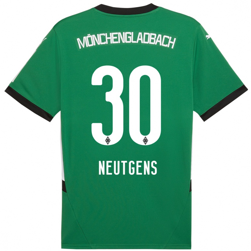 Gyermek Labdarúgás Maximilian Neutgens #30 Zöld Fehér Idegenbeli Jersey 2024/25 Mez Póló Ing