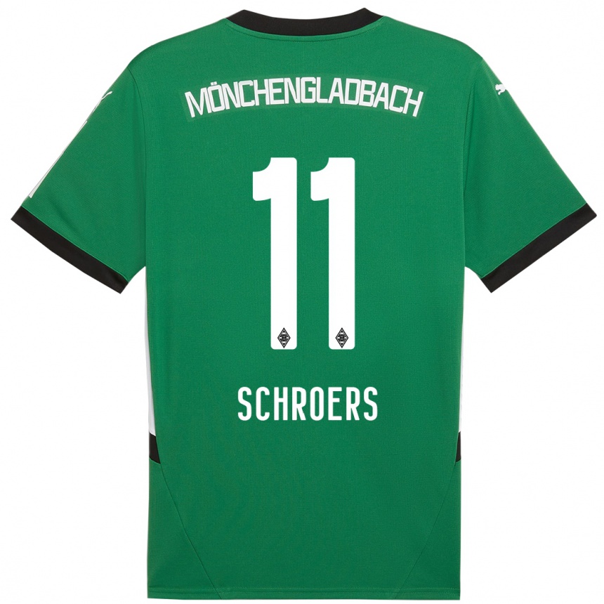 Gyermek Labdarúgás Mika Schroers #11 Zöld Fehér Idegenbeli Jersey 2024/25 Mez Póló Ing