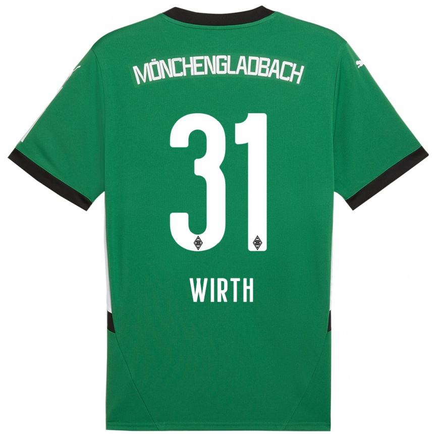 Gyermek Labdarúgás Linus Wirth #31 Zöld Fehér Idegenbeli Jersey 2024/25 Mez Póló Ing