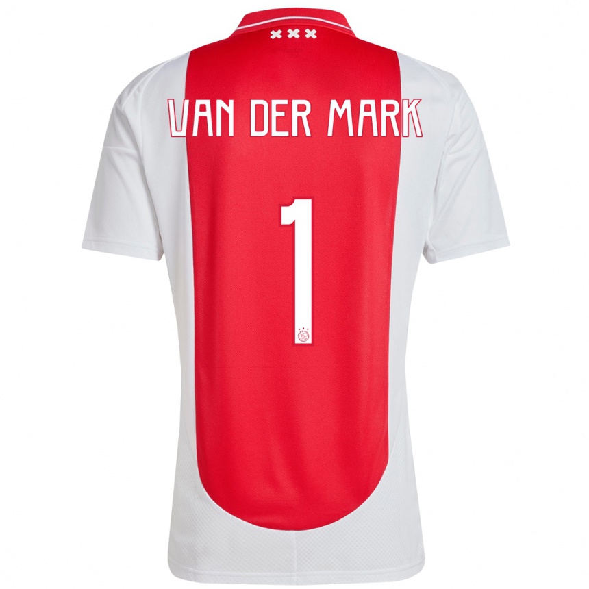 Férfi Labdarúgás Jesper Van Der Mark #1 Piros Fehér Hazai Jersey 2024/25 Mez Póló Ing