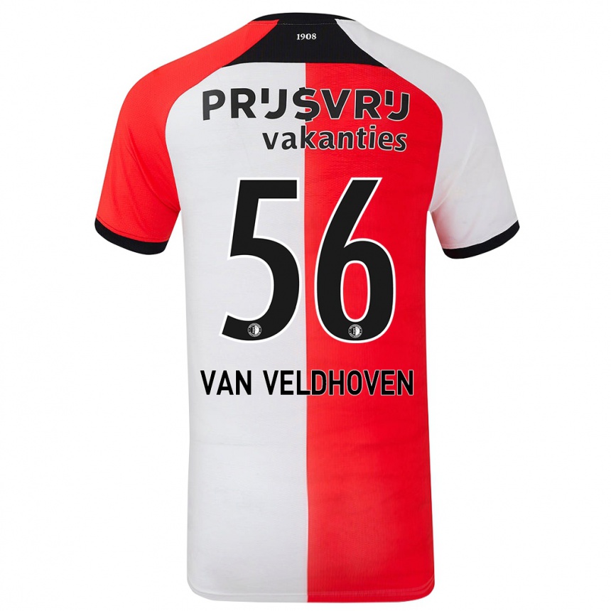 Férfi Labdarúgás Kars Van Veldhoven #56 Piros Fehér Hazai Jersey 2024/25 Mez Póló Ing