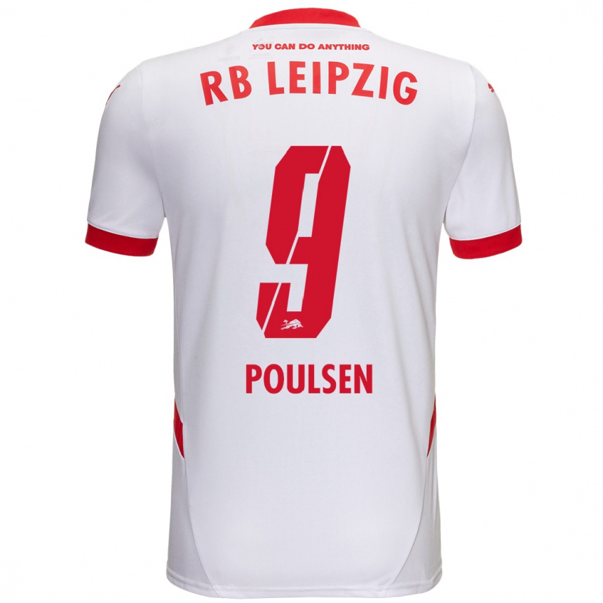 Férfi Labdarúgás Yussuf Poulsen #9 Fehér Piros Hazai Jersey 2024/25 Mez Póló Ing