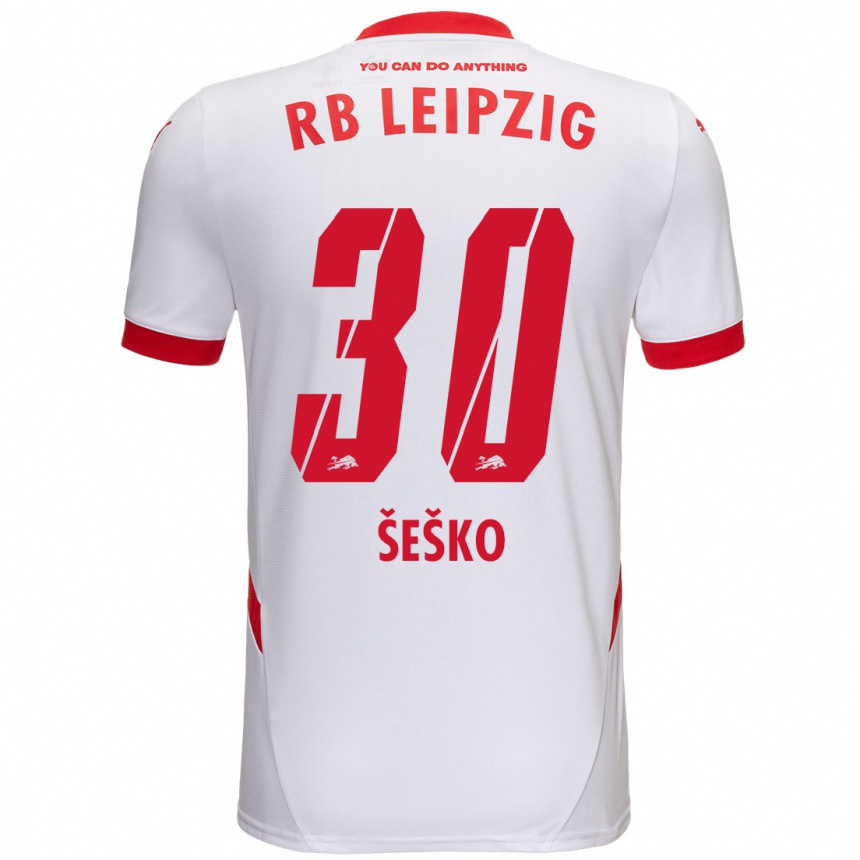 Férfi Labdarúgás Benjamin Sesko #30 Fehér Piros Hazai Jersey 2024/25 Mez Póló Ing