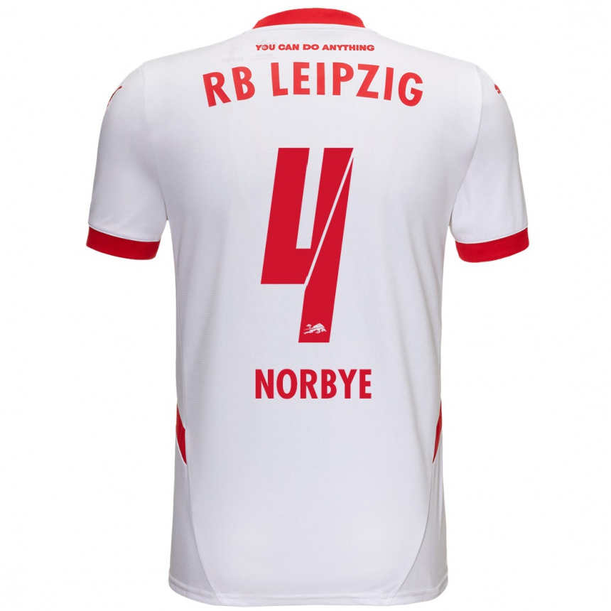 Férfi Labdarúgás Jonathan Norbye #4 Fehér Piros Hazai Jersey 2024/25 Mez Póló Ing