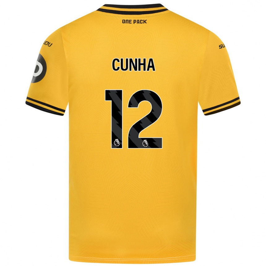 Férfi Labdarúgás Matheus Cunha #12 Sárga Hazai Jersey 2024/25 Mez Póló Ing