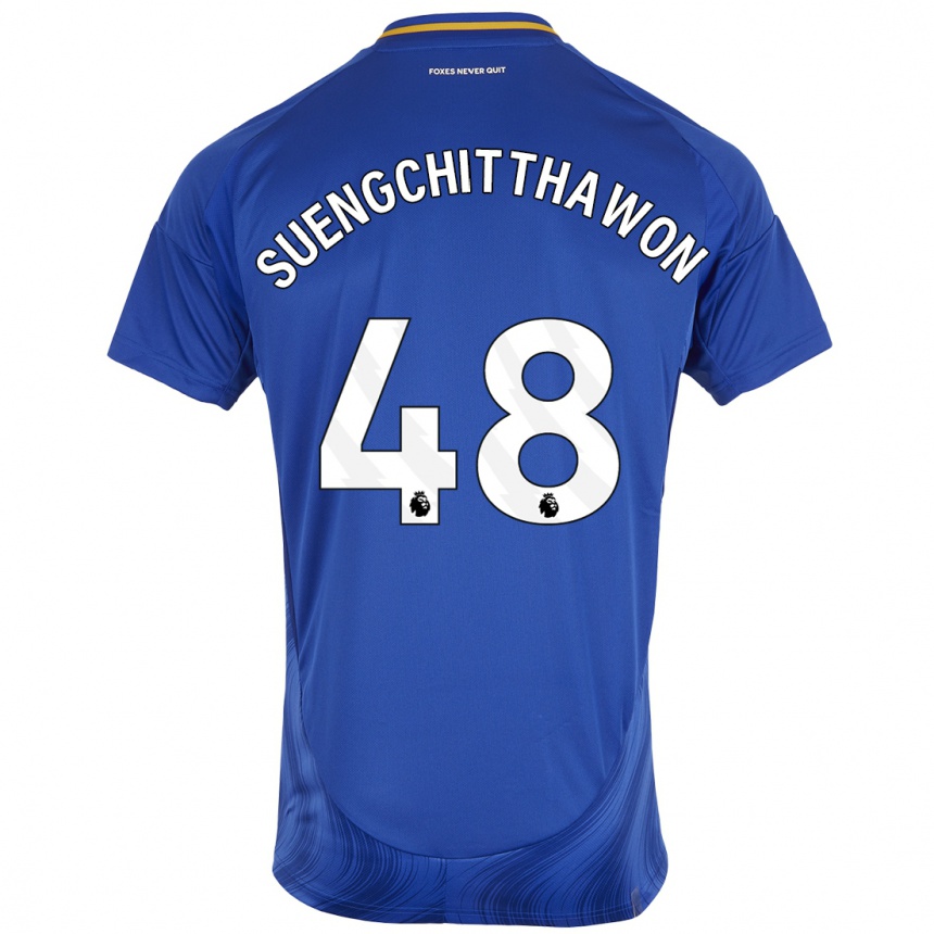 Férfi Labdarúgás Thanawat Suengchitthawon #48 Kék Fehér Hazai Jersey 2024/25 Mez Póló Ing