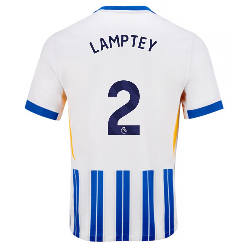 Férfi Labdarúgás Tariq Lamptey #2 Fehér Kék Csíkos Hazai Jersey 2024/25 Mez Póló Ing