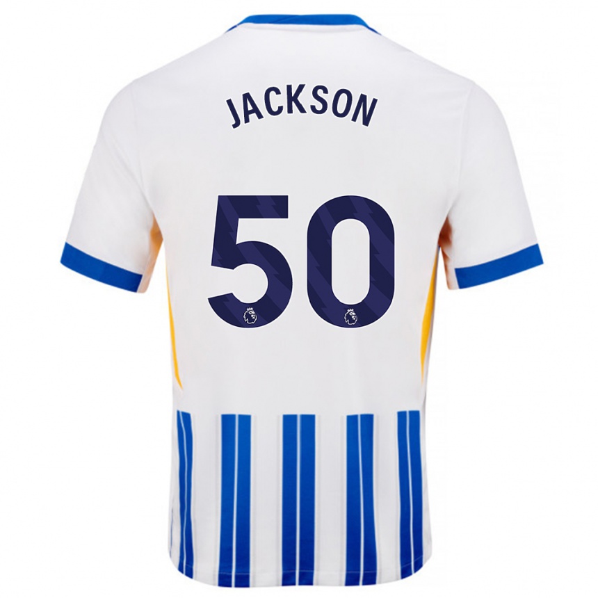 Férfi Labdarúgás Ben Jackson #50 Fehér Kék Csíkos Hazai Jersey 2024/25 Mez Póló Ing