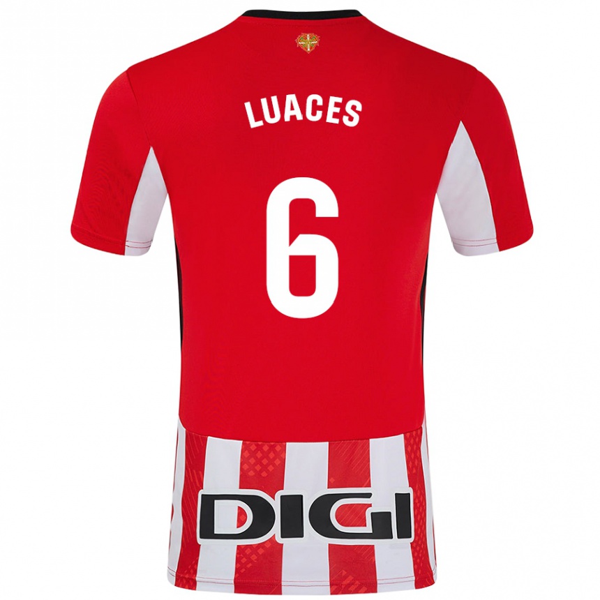 Férfi Labdarúgás Iraitz Luaces #6 Piros Fehér Hazai Jersey 2024/25 Mez Póló Ing