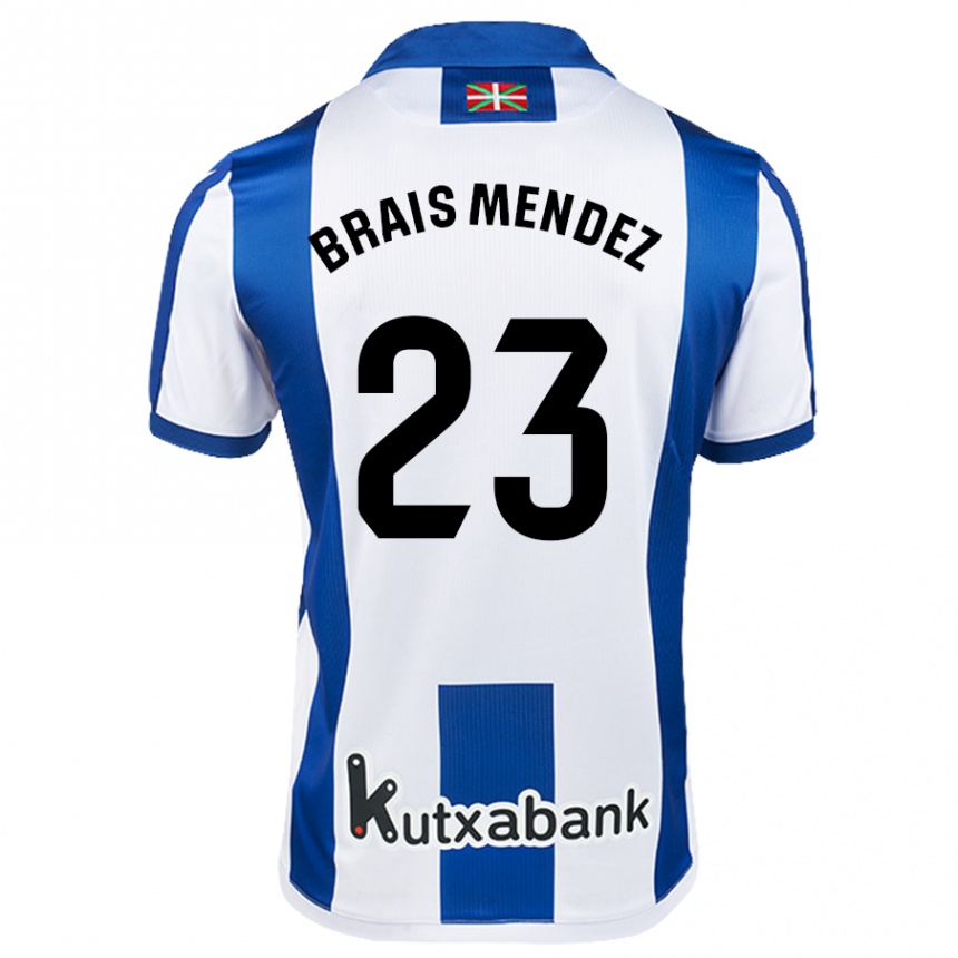 Férfi Labdarúgás Brais Méndez #23 Fehér Kék Hazai Jersey 2024/25 Mez Póló Ing