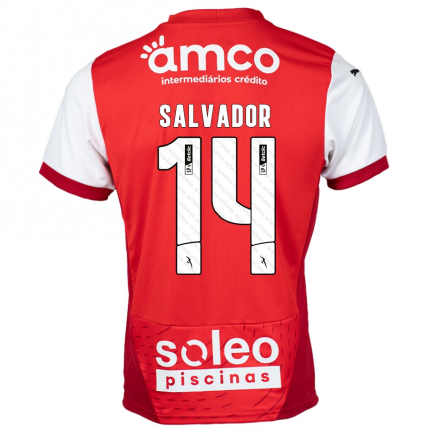 Férfi Labdarúgás João Salvador #14 Piros Fehér Hazai Jersey 2024/25 Mez Póló Ing