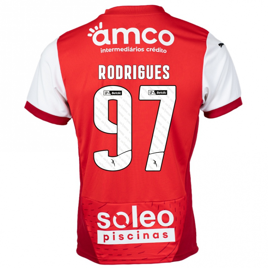 Férfi Labdarúgás Dinis Rodrigues #97 Piros Fehér Hazai Jersey 2024/25 Mez Póló Ing