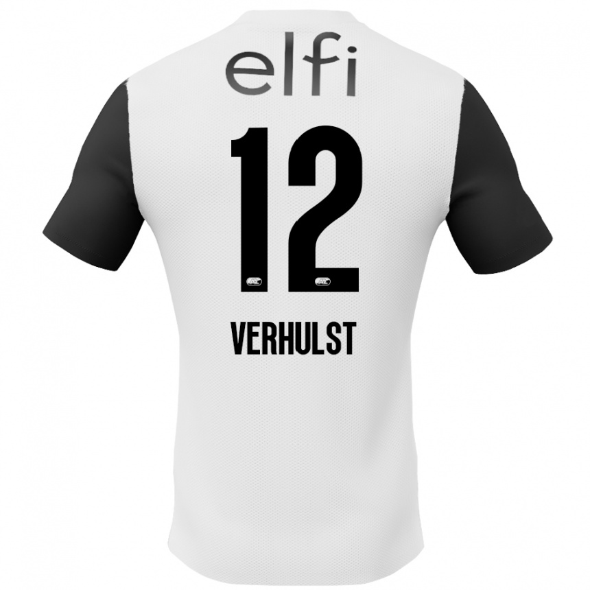 Férfi Labdarúgás Hobie Verhulst #12 Fehér Fekete Idegenbeli Jersey 2024/25 Mez Póló Ing