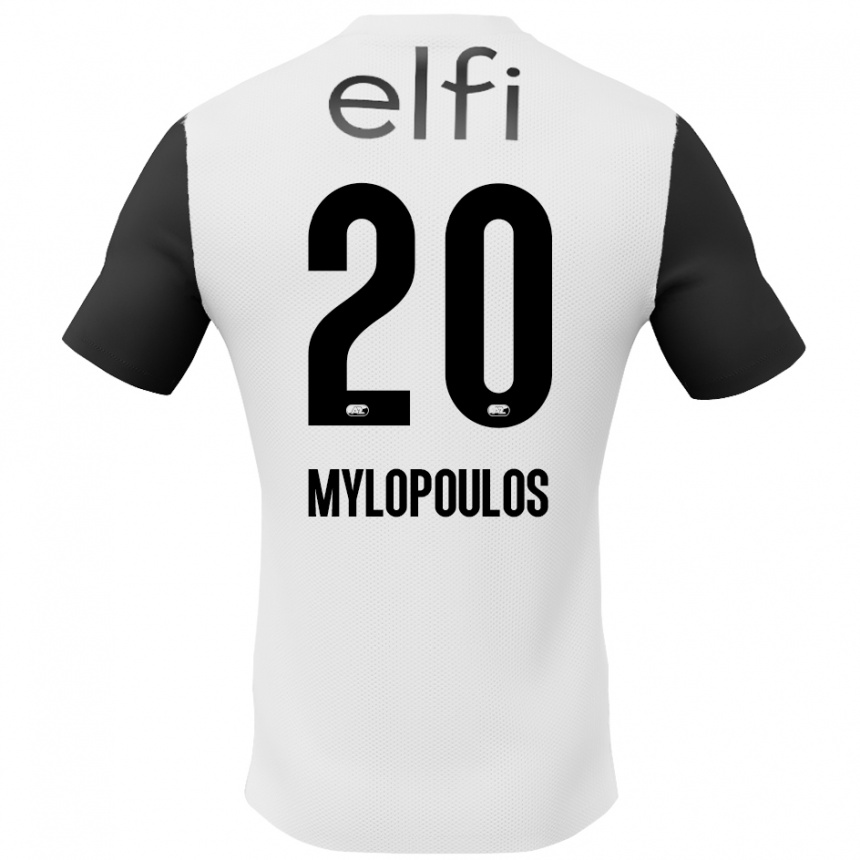 Férfi Labdarúgás Marios Mylopoulos #20 Fehér Fekete Idegenbeli Jersey 2024/25 Mez Póló Ing