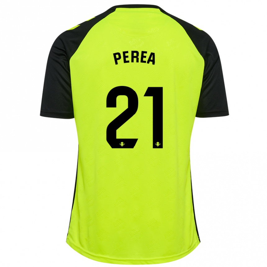 Férfi Labdarúgás Paula Perea #21 Fluoreszkáló Sárga Fekete Idegenbeli Jersey 2024/25 Mez Póló Ing