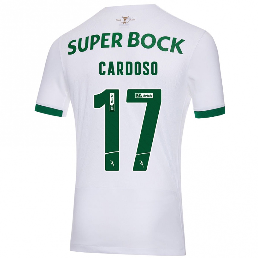 Férfi Labdarúgás Diogo Cardoso #17 Fehér Zöld Idegenbeli Jersey 2024/25 Mez Póló Ing