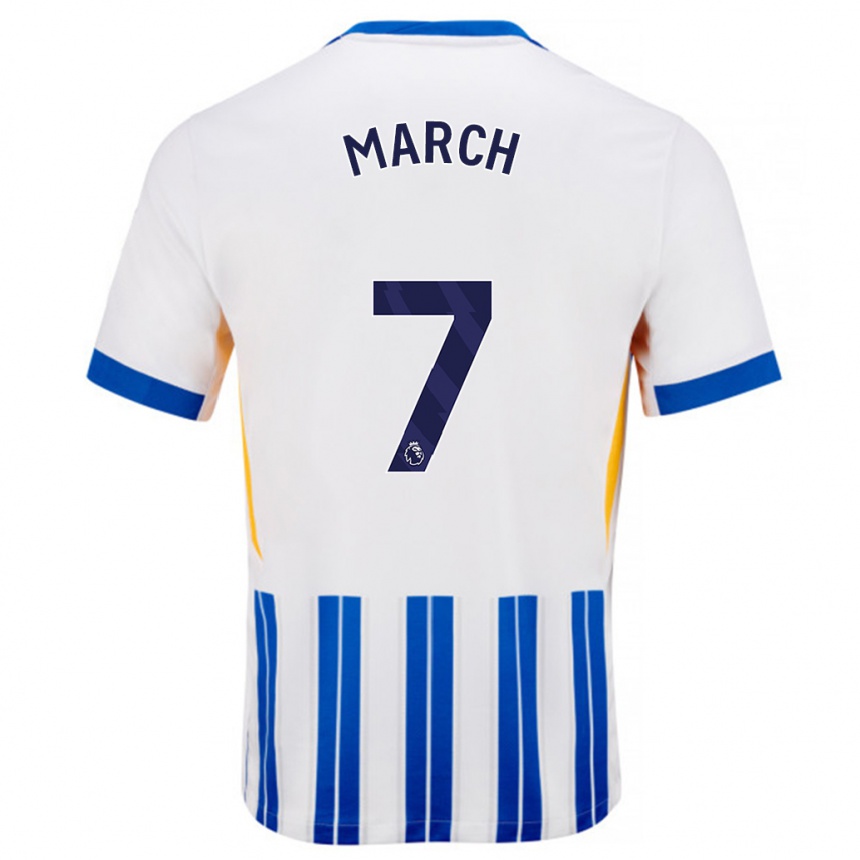 Női Labdarúgás Solly March #7 Fehér Kék Csíkos Hazai Jersey 2024/25 Mez Póló Ing