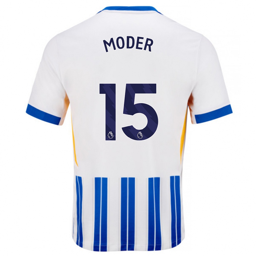 Női Labdarúgás Jakub Moder #15 Fehér Kék Csíkos Hazai Jersey 2024/25 Mez Póló Ing