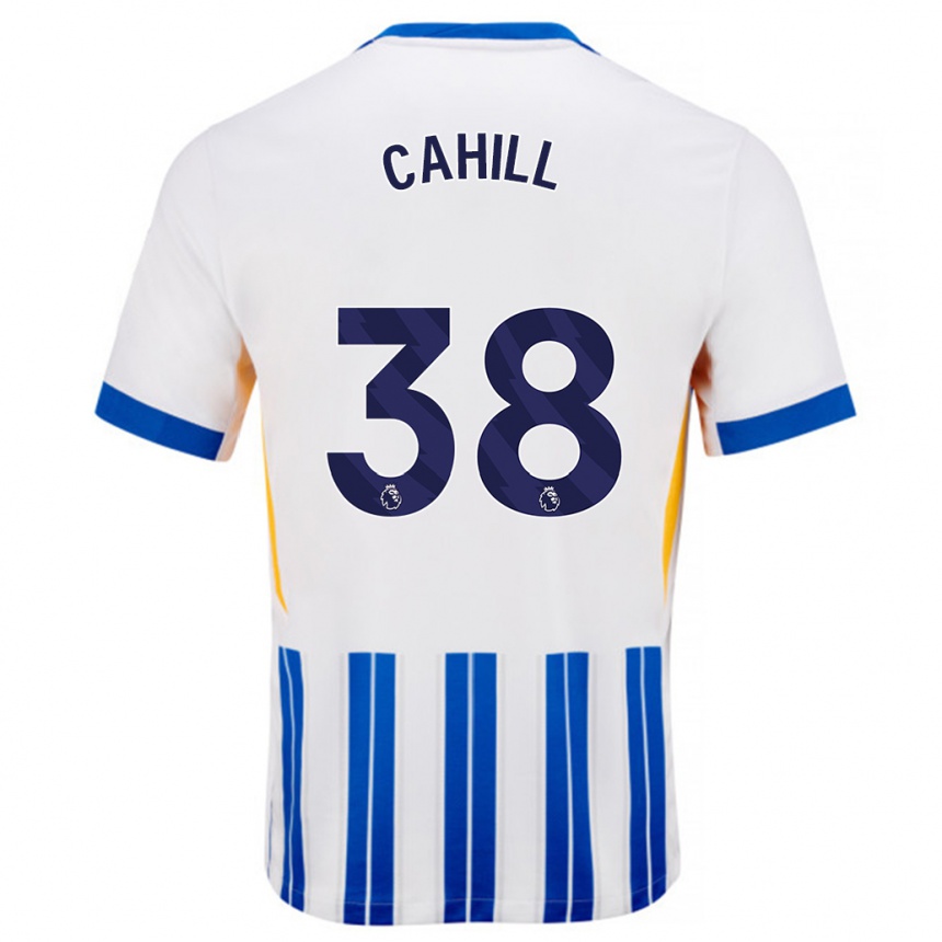 Női Labdarúgás Killian Cahill #38 Fehér Kék Csíkos Hazai Jersey 2024/25 Mez Póló Ing