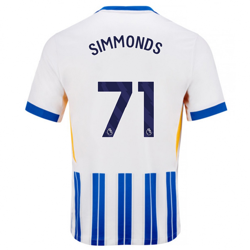 Női Labdarúgás Freddie Simmonds #71 Fehér Kék Csíkos Hazai Jersey 2024/25 Mez Póló Ing