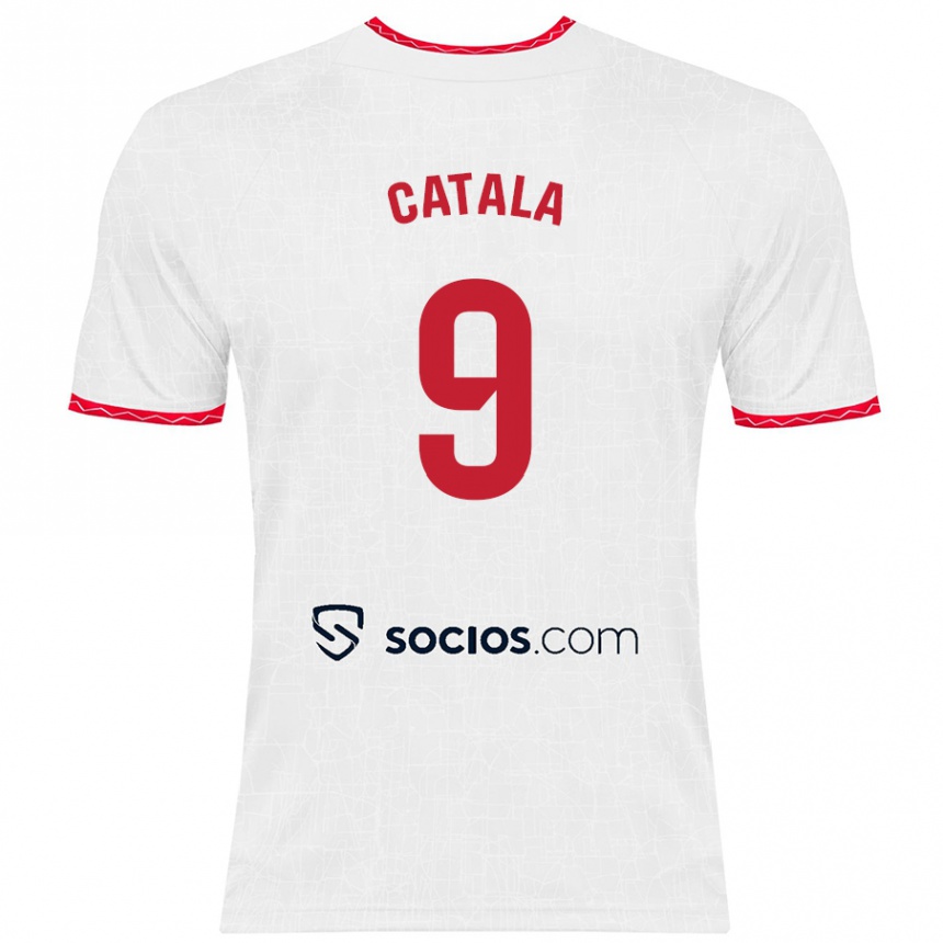 Női Labdarúgás Rubén Catalá #9 Fehér Piros Hazai Jersey 2024/25 Mez Póló Ing