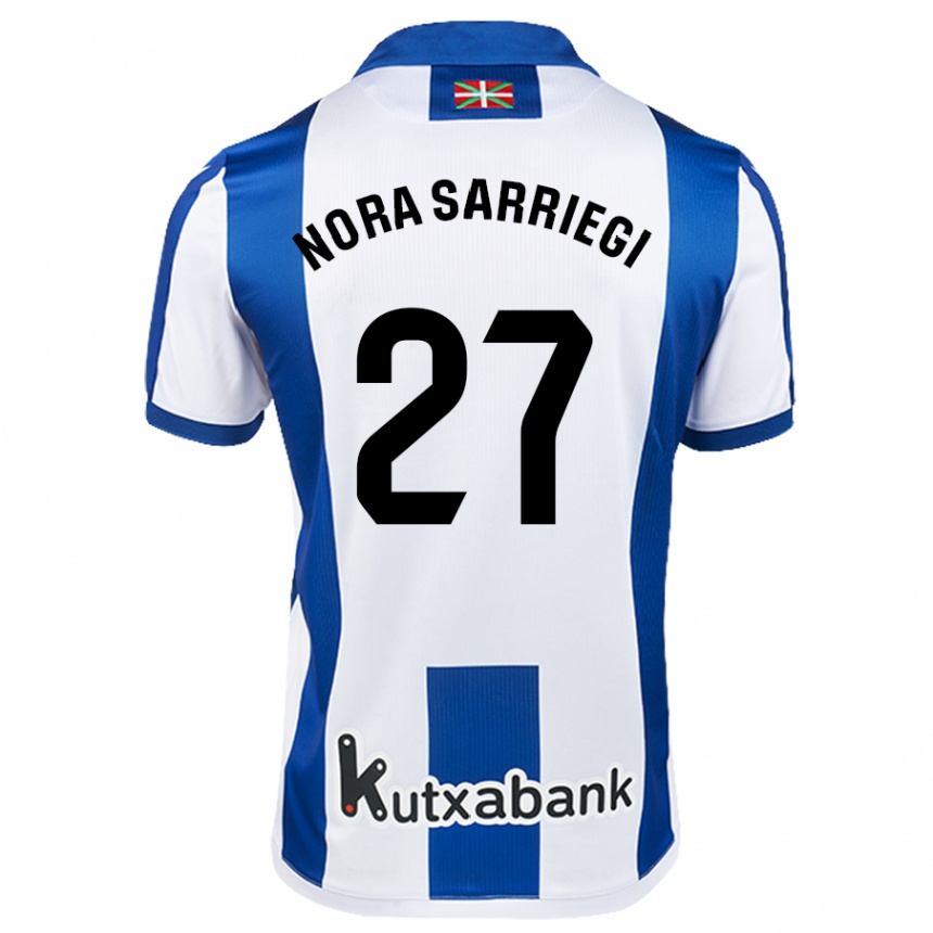 Női Labdarúgás Nora Sarriegi Galdos #27 Fehér Kék Hazai Jersey 2024/25 Mez Póló Ing