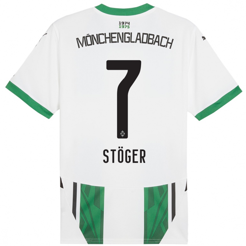 Női Labdarúgás Kevin Stöger #7 Fehér Zöld Hazai Jersey 2024/25 Mez Póló Ing