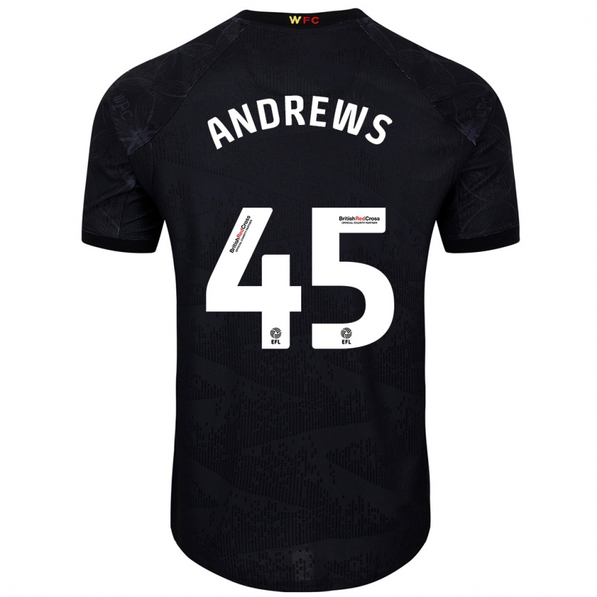 Női Labdarúgás Ryan Andrews #45 Fekete Fehér Idegenbeli Jersey 2024/25 Mez Póló Ing