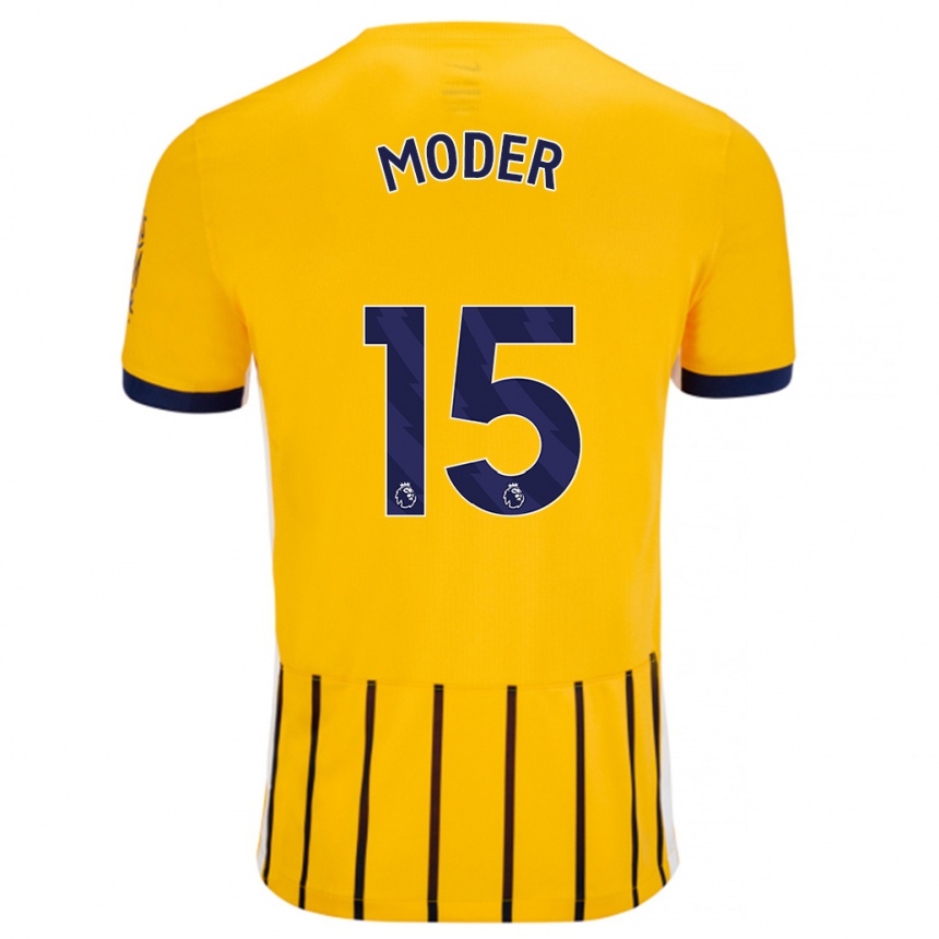 Női Labdarúgás Jakub Moder #15 Arany Kék Csíkos Idegenbeli Jersey 2024/25 Mez Póló Ing