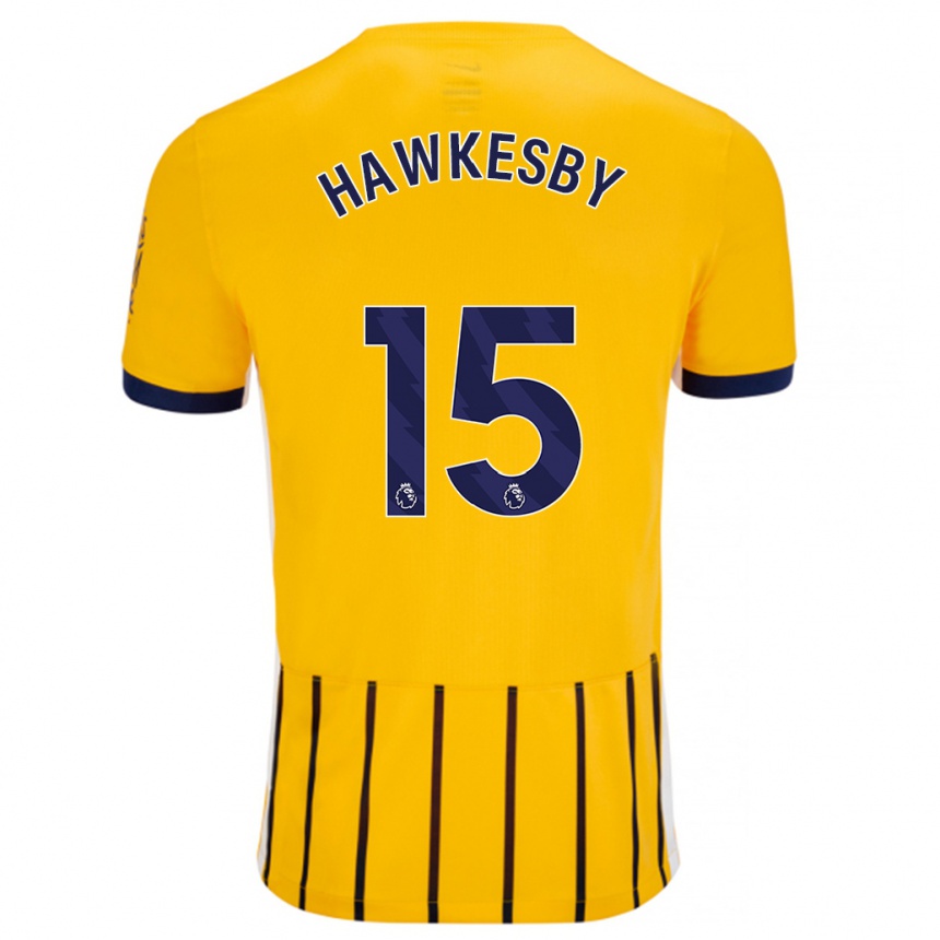 Női Labdarúgás Mackenzie Hawkesby #15 Arany Kék Csíkos Idegenbeli Jersey 2024/25 Mez Póló Ing