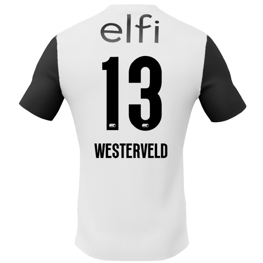 Női Labdarúgás Sem Westerveld #13 Fehér Fekete Idegenbeli Jersey 2024/25 Mez Póló Ing