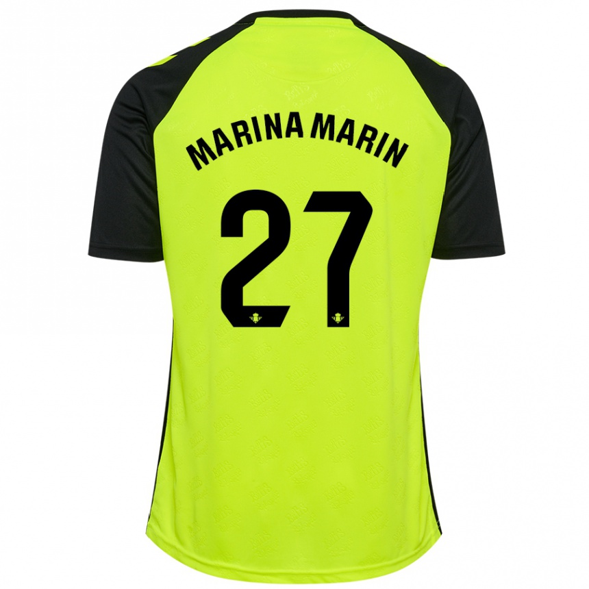 Női Labdarúgás Marina Marín #27 Fluoreszkáló Sárga Fekete Idegenbeli Jersey 2024/25 Mez Póló Ing