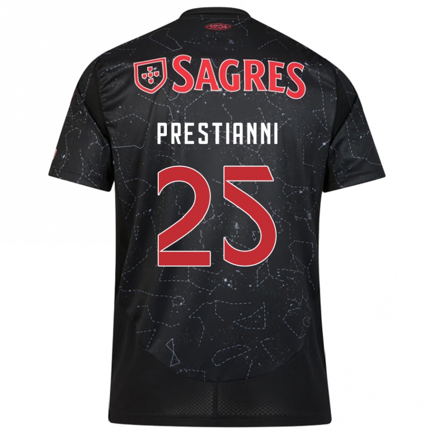 Női Labdarúgás Gianluca Prestianni #25 Fekete Piros Idegenbeli Jersey 2024/25 Mez Póló Ing