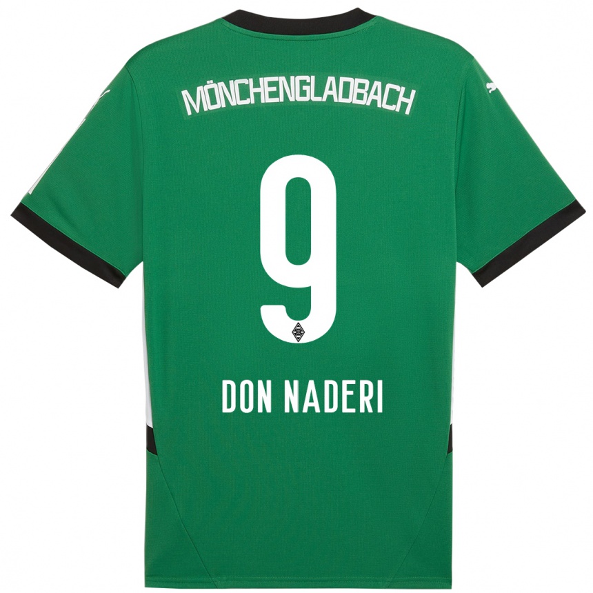 Női Labdarúgás Ryan Don Naderi #9 Zöld Fehér Idegenbeli Jersey 2024/25 Mez Póló Ing