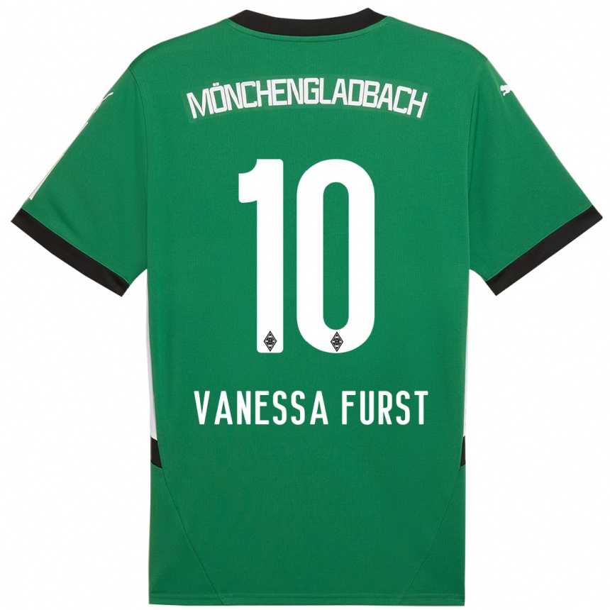 Női Labdarúgás Vanessa Fürst #10 Zöld Fehér Idegenbeli Jersey 2024/25 Mez Póló Ing