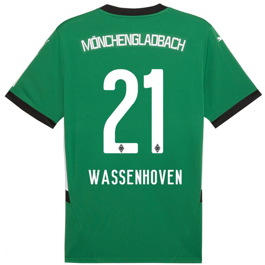 Női Labdarúgás Michelle Wassenhoven #21 Zöld Fehér Idegenbeli Jersey 2024/25 Mez Póló Ing