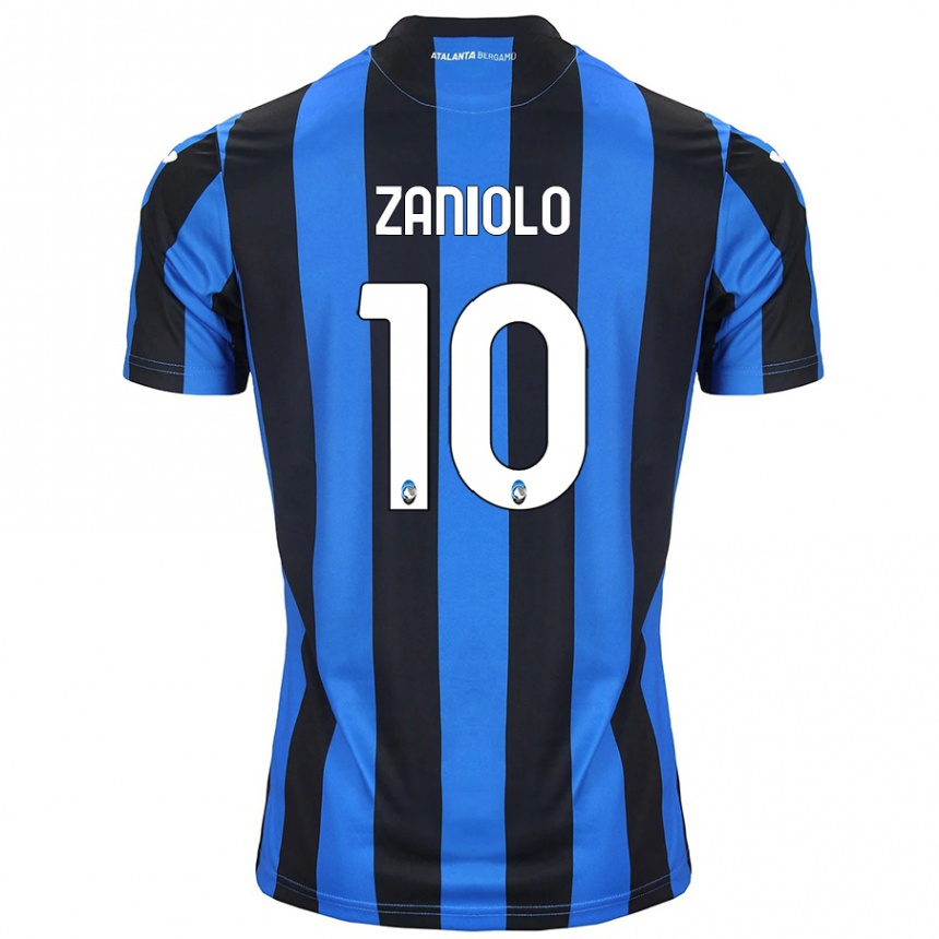 Gyermek Labdarúgás Nicolo Zaniolo #10 Kék Fekete Hazai Jersey 2024/25 Mez Póló Ing