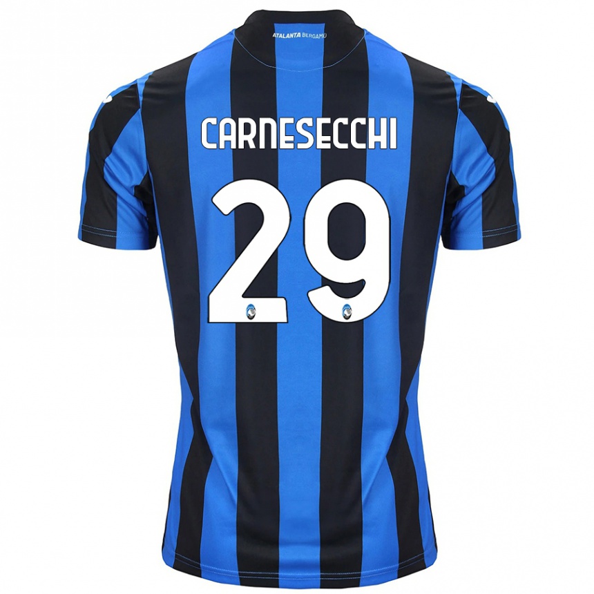 Gyermek Labdarúgás Marco Carnesecchi #29 Kék Fekete Hazai Jersey 2024/25 Mez Póló Ing